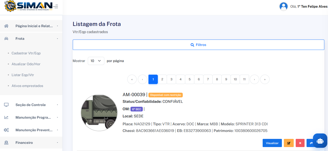 Tela 2 – Listagem de Frota